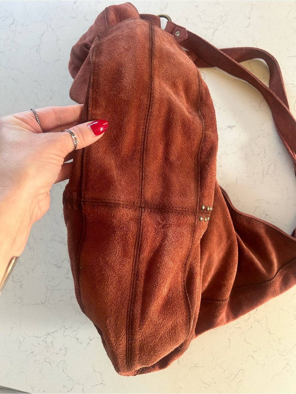 Free People Serengeti Suede Slouchy Hobo Tote in Brick - Picture 12 of 16